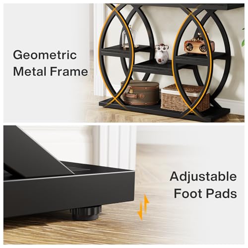 Tribesigns 39.4" Console Table, Industrial 4-Tier Sofa Table Entryway Table with Storage Shelves, Narrow Wood Accent Tables with Metal Frame for Small Spaces, Hallway, Foyer, Black Tribesigns