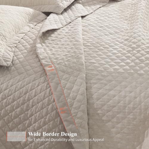 Grassix Linen Quilt Set King Size 3-Piece, 100% Linen Front & Cotton Back, Prewashed Diamond Stitch Bedspread with 2 Shams, Lightweight Breathable Quilt for Hot Sleepers, Modern Farmhouse Bedding Grassix