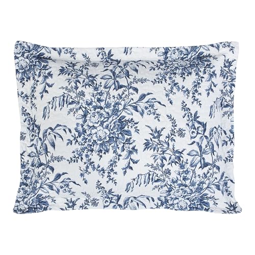 Laura Ashley - Queen Quilt Set, Reversible Cotton Bedding with Matching Shams, Home Decor for All Seasons (Bedford Delft Blue, Queen) Laura Ashley