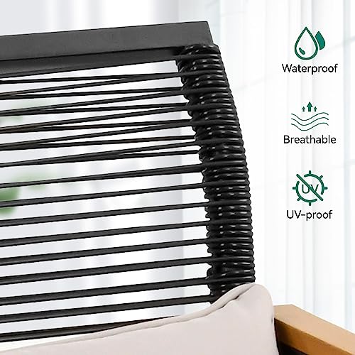 YITAHOME Patio Loveseat Wicker Outdoor Furniture, All Weather Rattan Conversation Loveseat for Backyard, Balcony and Deck with Wooden Armrest, Gray Cushions (Black) YITAHOME