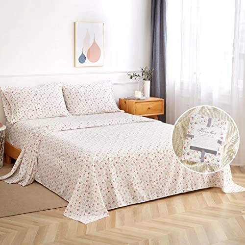 Twin Bed Sheet Set 3PC Printed Red Cute Flower Sheet Pattern Cooling Brushed Microfiber Deep Pocket Floral Sheets Set Luxury, Soft, Breathable, Hypoallergenic, Wrinkle Free Single Bedding for Kids KACEMOO