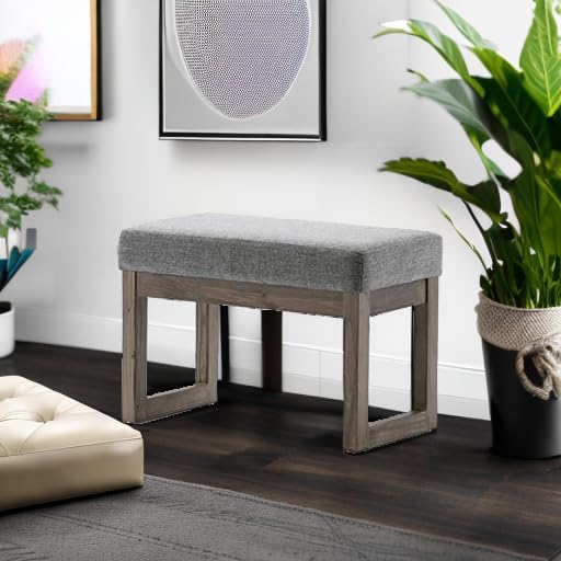 SIMPLIHOME Milltown 27 inch Wide Contemporary Rectangle Footstool Ottoman Bench in Grey Linen Look Fabric, Assembled, for the Living Room and Bedroom SIMPLIHOME