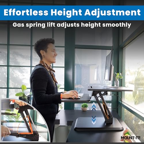 Mount-It! Standing Desk Converter, Compact 25" Sit Stand Desk Riser with Gas Spring Lift, Adjustable Height Desktop Riser for Laptop, Monitor, and Keyboard, Small Home Office Desk Converter Mount-It!
