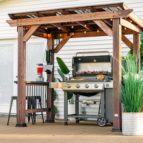 Backyard Discovery Saxony Wooden Grill Gazebo, Insulated Steel Roof, Cook Station, Barbeque, Patio, Deck, Withstand Wind and Snow, Corrosion Backyard Discovery