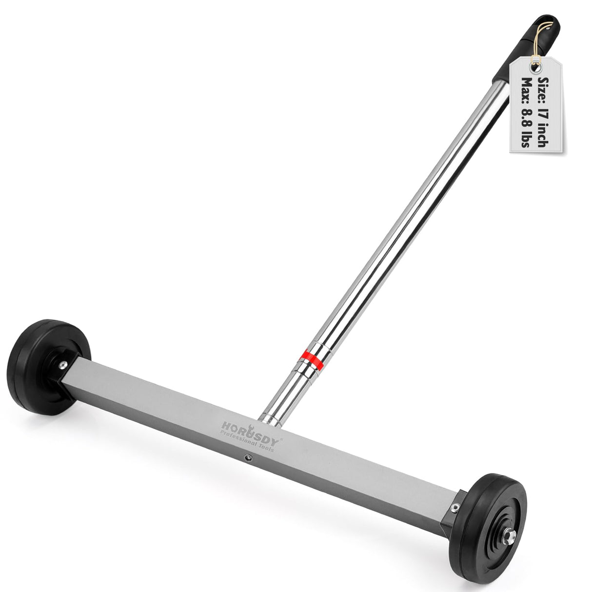 HORUSDY 17-Inch Rolling Magnetic Sweeper with Wheels | Adjustable Handle | 8.8-Pound Capacity Heavy-Duty Magnet to Pick Up Nails HORUSDY