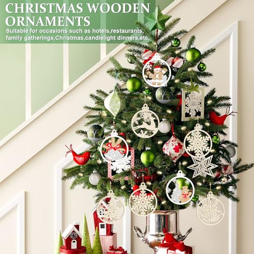 36PCS Wooden Hollow Christmas Ornaments for Paint Christmas Tree Decorations 6 Styles, DIY Blank Unfinished Wood Reindeer Santa Claus Snowman Snowflake Angle Cutouts for Crafts Winter Hanging Decora Sophena
