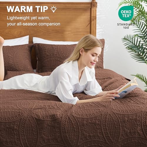 Love's cabin Twin Quilt Set Brown Bedspreads Bedding Set - Soft Bed Lightweight Bedspread Comforter - Modern Style Coin Pattern Coverlet for All Season - 2 Pieces (1 Quilt, 1 Pillow Sham) Love's cabin