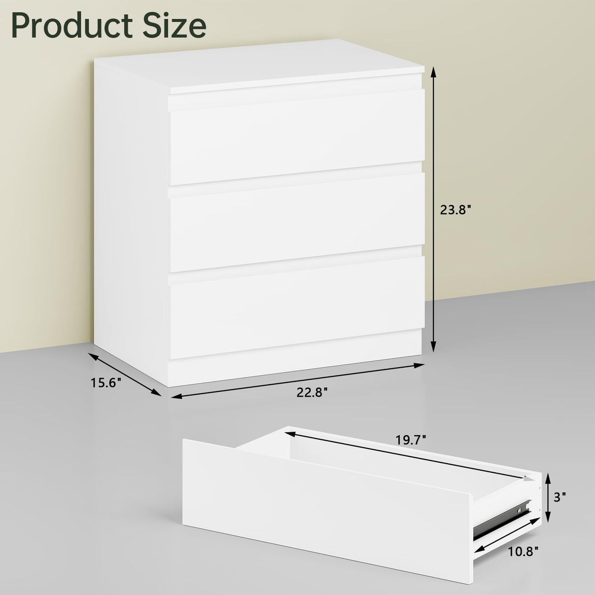 OtterOasis White Wood Dresser for Bedroom, 3 Drawer Dresser for Clothes Storage, Modern Dressers with Wide Drawers, Wide Wooden Chest Drawers for Living Room, Entryway, TV Stand OtterOasis