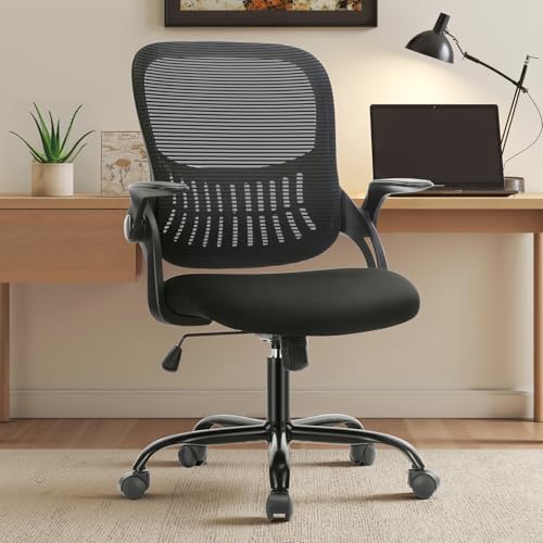 Sweetcrispy Home Office Managerial Executive Chair, Ergonomic Mesh Adjustable Swivel Mid-Back Chair with Comfortable Lumbar Support, Comfy Arms for Bedroom,Study,Student Sweetcrispy