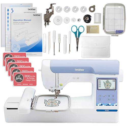 Brother PE900 5" x 7" Embroidery Machine with 80 Embroidery Thread Spools and Accessories