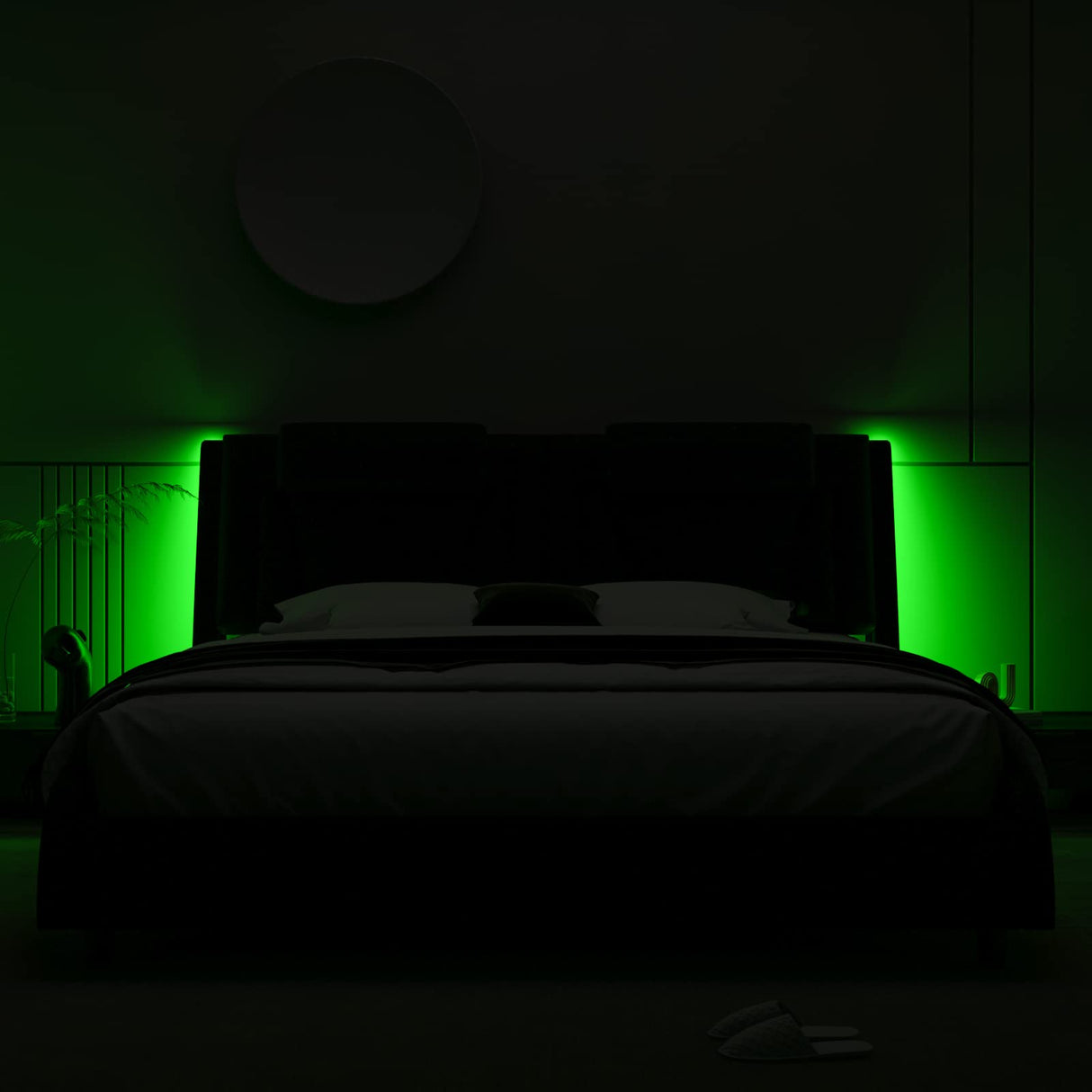 Keyluv Black Upholstered Queen Bed Frame with Adjustable LED Headboard and Wave Design Keyluv