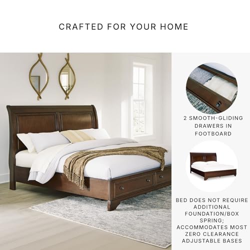 Signature Design by Ashley Trellington Traditional King Sleigh Storage Bed, Foundation or Box Spring Not Needed, Dark Brown Signature Design by Ashley
