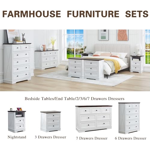 LDTTCUK 6 Drawer Dresser, Farmhouse Dresser Chest of Drawer for Bedroom, 48 Inch Tall Dresser, Wood Storage Chest of Drawers Storage Cabinet for Living Room, Entryway, Hallway, White LDTTCUK