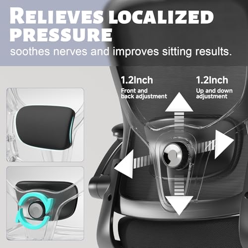 TLLMOON Ergonomic Office Chair - Adjustable Lumbar Support and Headrest, High Back Desk Chair with Flip-Up Arms for Home Office, 90-120° Tilt & Swivel Rolling Task Chair (Black) TLLMOON