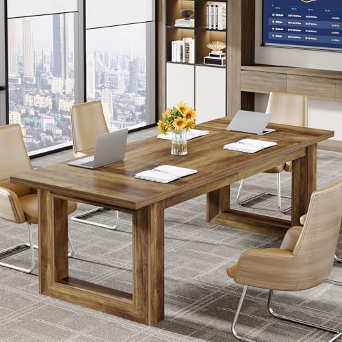 Tribesigns Conference Table, Modern Meeting Table, 5 ft Wood Conference Room Table, Large Rectangular Business Furniture Seminar for Boardroom (1, Brown) Tribesigns