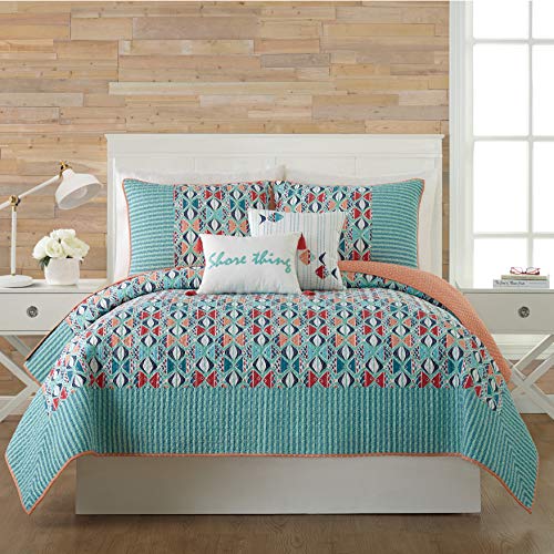 Vera Bradley Go Fish Coastal Single Pillow Sham, Lightweight 100% Cotton - Standard Size Sham, Blue Vera Bradley