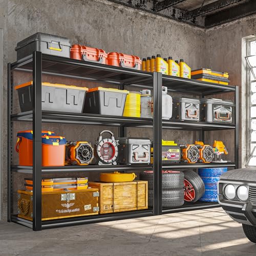 Raybee 40" W Garage Shelving Wide Storage Shelves 4 Tier Metal Shelves for Storage Load 1600LBS Adjustable Heavy Duty Shelving Sturdy Metal Shelving for Pantry Kitchen 40" W x 19.1" D x 56.9" H Raybee