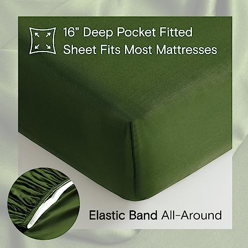 DOZ Sheet Set, 100% Viscose derived from Bamboo, Organically Grown, Buttery Soft, Cooling Sheets, High GSM, Deep Pockets - 3 Piece - 2 Pillowcases 1 Fitted Sheet (Forest, Queen) DOZ by SIJO