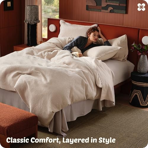 Bedsure Cotton Duvet Cover King - 100% Cotton Waffle Weave Beige Duvet Cover King Size, GentleSoft™ and Breathable Bedding Set for All Season, 3 Pieces, 104"x90" Bedsure