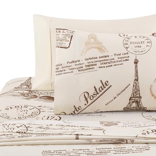 Marina Decoration Ultra Soft Silky Zipper Rich Printed Rayon from Bamboo All Season 2 Pieces Duvet Cover Set with 1 Pillowcase, Eiffel Tower Ivory Pattern Twin/Single Size Marina Decoration