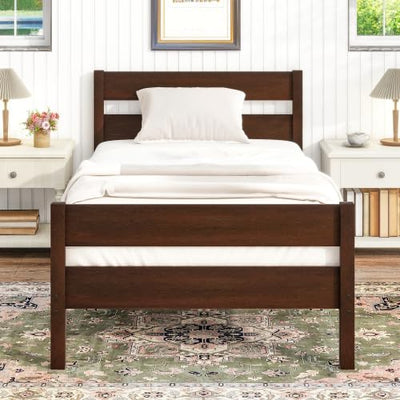 Duxelifin Twin Bed Frames Wood, Wood Twin Bed Frame with Headboard and Footboard, Platform Bed for Bedroom, Guset Room, No Box Spring Needed, Espresso