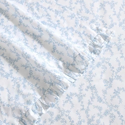 Laura Ashley - Twin XL Sheet Set, Crisp & Cool Cotton Percale Bedding with Deep Pockets, Lightweight for Year Round Comfort, Bed Sheets with Matching Pillowcase (Victoria Blue) Laura Ashley