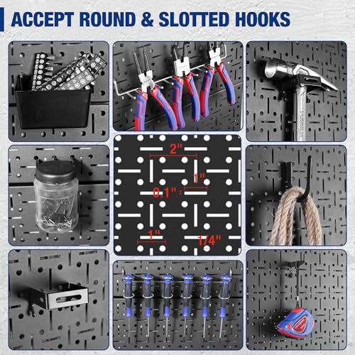 WORKPRO 48" Adjustable Garage Workbench, with Rubber Wood Top & Power Outlets + 2 Pack 16”x 32” Metal Pegboard, 1500 LBS Load Capacity Hardwood Worktable with Leveling Foot, for Workshop, Garage WORKPRO