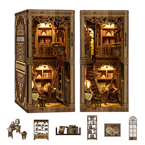 THRIVINGIVAN Book Nook Kit for Adult Miniature Model Build Dollhouse Kit 3D Wooden Puzzle with Sensor Led Light for Bookshelf Bookend Decor Adults Teen Craft(Classical Book Collection Room), 1Pack