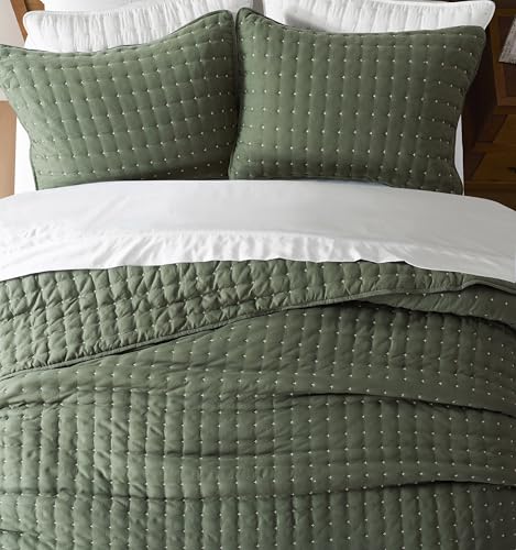 WDCOZY King Size Quilt Bedding Sets with 2 Pillow Shams, Lightweight Soft Bedspread Coverlet, Quilted Blanket Thin Comforter Bed Cover for All Season, 3 Pieces, 104x90 inches, Moss Green WDCOZY