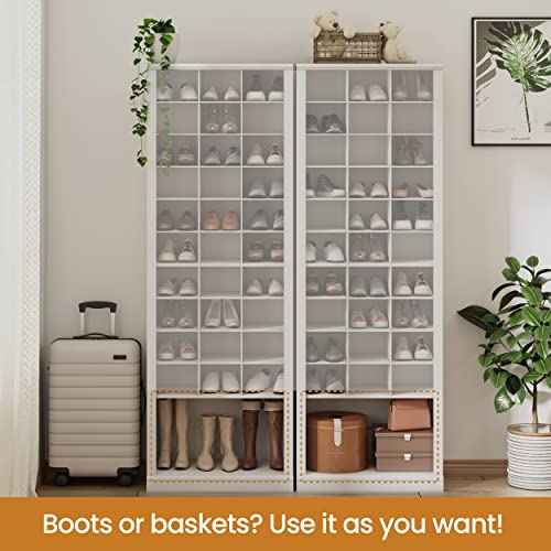 Hzuaneri 11 Tiers Shoe Storage Cabinet, Tall Shoes Cabinet with Cubby, Freestanding Wooden Shoe Organizer, 30-33 Pairs, Shoes Cubby Organizer for Entryway, Bedroom, White 02001BSR Hzuaneri