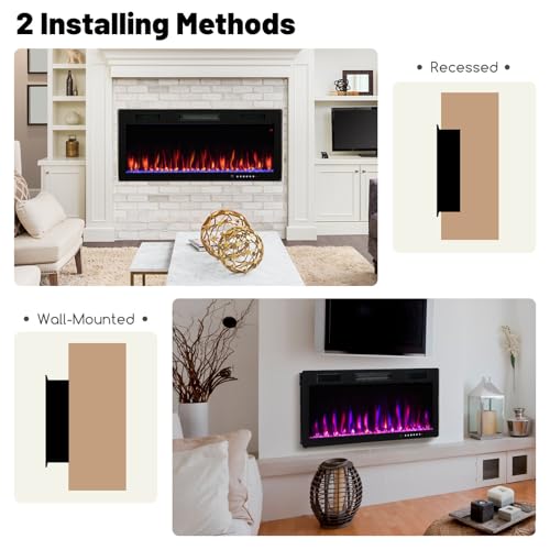 Tangkula 5100 BTU Electric Fireplace Inserts 40 Inches, 1500W Wall Mount Fire Places with Remote, Multicolor Flames, 5 Brightness & Speed Adjustable, Touch Screen Tangkula