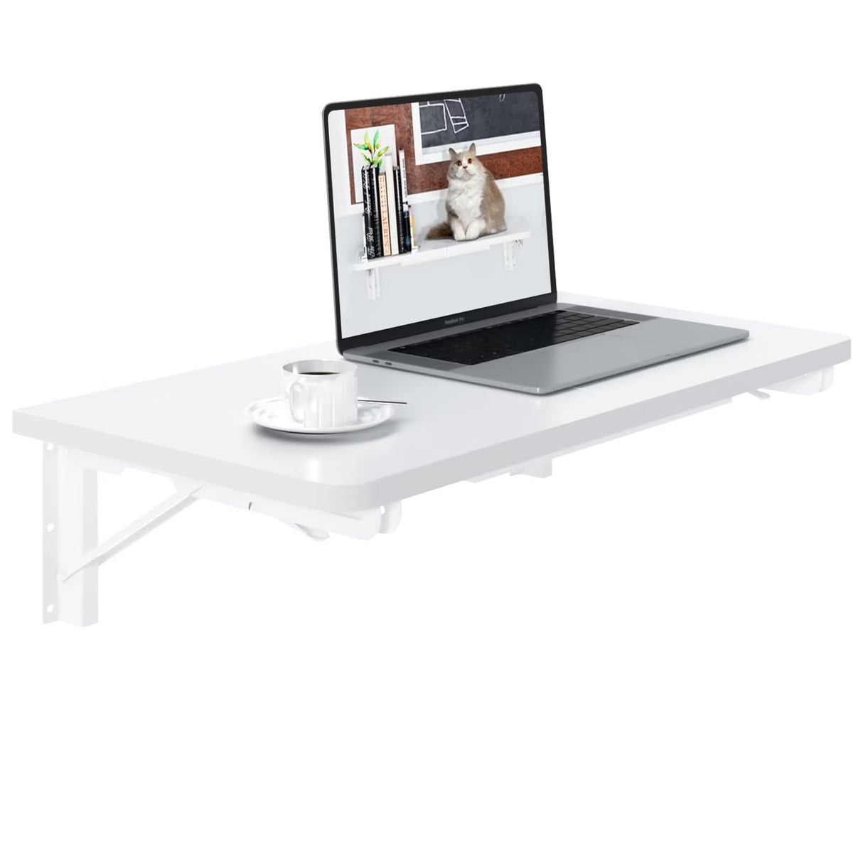 TEAMIX Wall Mounted Desk, White Folding Desk for Small Spaces Floating Shelf Organizer with Heavy-Duty Brackets for Home Office TEAMIX