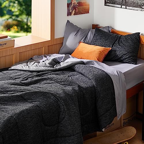 Bedsure Twin/Twin XL Comforter Set - Cooling and Warm Bed Set, Charcoal Black Reversible Bedding for All Season, 2 Pieces, 1 Twin/Twin XL Size Comforter (68"x88") and 1 Pillow Case (20"x26") Bedsure