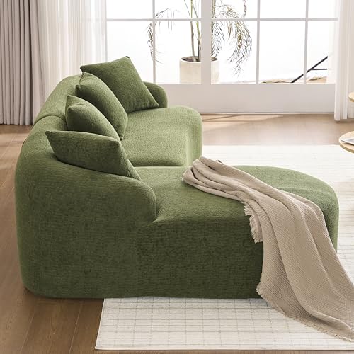 99" Oversized Curved Sectional Sofa with Chaise, Modern L-Shaped Chenille Cloud Couch, Extra Wide Deep Seat 4-Seater Couch with Pillows for Living Room, Apartment, or Home Theater, Green TTK