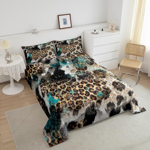 Leopard Print Kids Comforter Set King Size,Boys Girls Adults Bedroom Decor,Black White Cow Fur Texture Down Comforter,Abstract Animals Skin Bedding Set,Rustic Farmhouse Duvet Insert,2 Pillowcases Homewish