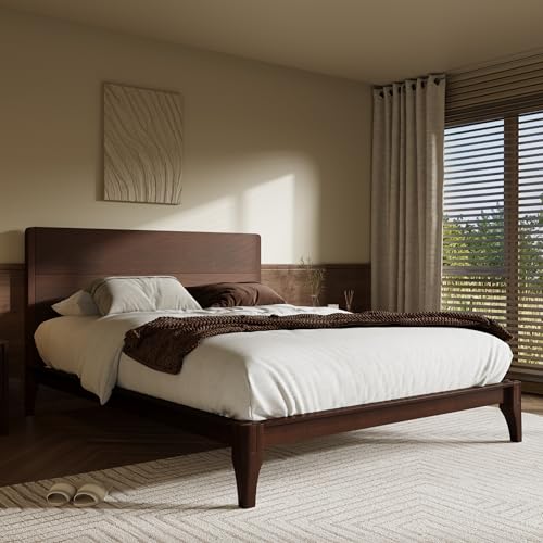 Merax King Size Bamboo Platform Bed, Mid-Century Modern Bed Frame with Tall Headboard, Solid Sustainable Bedframe King-Size, Wood Slat Support, No Box Spring Needed, Easy Assembly, Espresso Merax