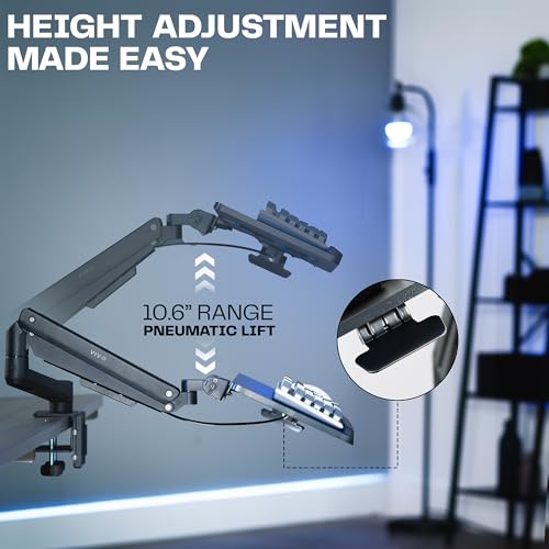 VIVO Sit-Stand 24 Inch Pneumatic Spring Keyboard and Mouse Tray Clamp-on Desk Mount, Counterbalance Height Adjustable Typing Platform, Ergonomic Tilt, Black, MOUNT-KB35CP VIVO