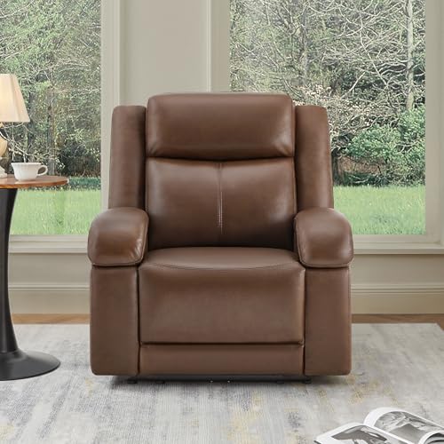 Watson & Whitely Genuine Leather Power Recliner Chairs for Adults, Wall Hugger RV Recliner with Power Headrest & Charging Ports, Electric Recliner Sofa Chair for Living Room, Cafe