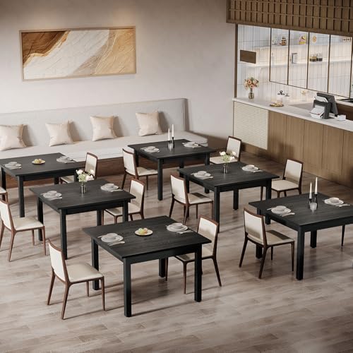 Tribesigns Commercial Dining Table Set of 6 for 10-14 People, 39.4'' Square Farmhouse Kitchen Table for Restaurants, Modern Dining Desk with Solid Wood Legs for Cafe, Kitchens, Bakery (Pure Black) Tribesigns