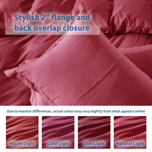 Hearth & Harbor Full Duvet Cover Set - Full Soft Prewashed Burgundy Red Duvet Cover, 3 Piece Set with Zipper Closure, 1 Duvet Cover 80x90 inches and 2 Pillow Shams Hearth & Harbor