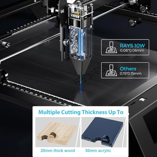 Longer RAY5 10W Laser Engraver with Air Assist Kit, Rotary Roller kit, and 8 Pcs Raiser, High Precision Laser Cutter and Engraver for Wood, Metal, Acrylic, Cylindrical Objects, Tumblers Longer
