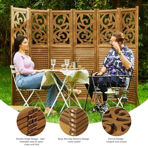 Room Divider Wood Carved Wall Divider Indoor Folding Portable Partition Screen for Home Office Garden Terrace - 6 Panel, 67 * 90inch (Dark Brown) Svimi