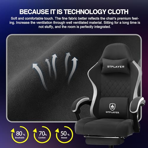 GTPLAYER Gaming Chair, Computer Office Chair with Pocket Spring Cushion, Linkage Armrests and Footrest, High Back Ergonomic Computer Chair with Lumbar Support Task Chair with Footrest(Black) GTPLAYER