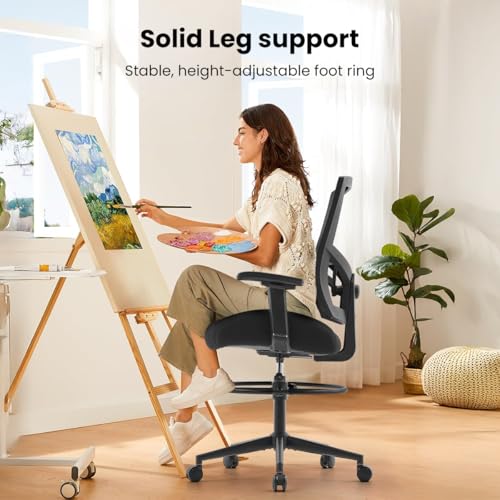 500lbs Drafting Chair,Big and Tall Office Chair for Standing Desk with Wide Seat,2D Adjustable Lumbar Support,Ergonomic Office Chair with Footrest for Home,Drawing or Counter Height Use BOSMILLER