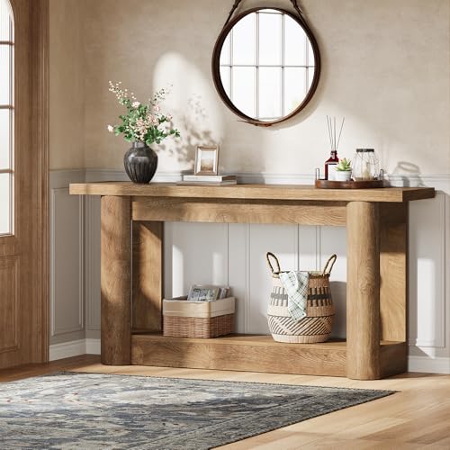 Tribesigns 63-Inch Farmhouse Console Table, 2-Tier Storage Sofa Table Behind The Couch, Narrow Long Entryway Furniture for Home Hallway, Entrance, Living Room, Brown Tribesigns