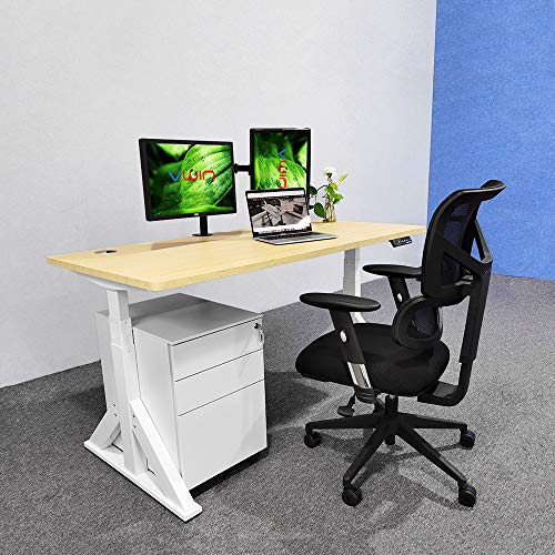 VWINDESK VJ205 Electric Height Adjustable Sitting Standing Desk Frame Sit Stand - Dual Motors 3 Stages Motorized Desk Base Only, White VWINDESK