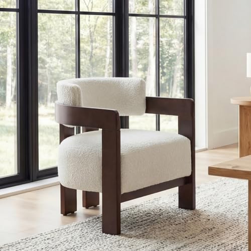 DAYALANE Beige Barrel Accent Chairs Set of 2, Cozy Upholstered Living Room Chair for Bedroom, Walnut Wood Frame, Vintage Modern Lounge Reading Chairs for Apartment Waiting Room Office,Beige DAYALANE
