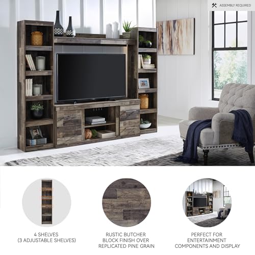 Signature Design by Ashley Derekson Rustic Pine Grain Finished Pier with 3 Adjustable Shelves, Multi Dark Gray Signature Design by Ashley