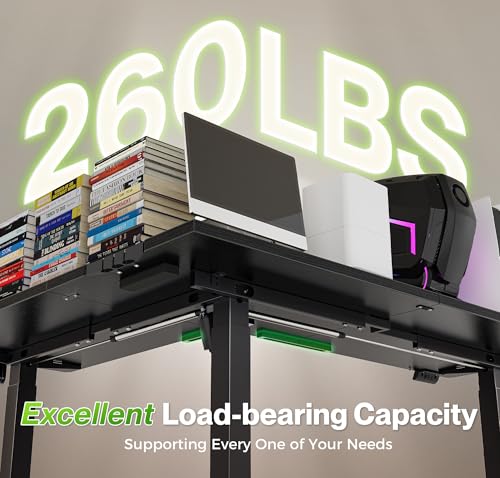 Huuger L Shaped Standing Desk with Power Outlets, 63 x 55 Inch Height Adjustable Computer Desk for Bedroom, Corner Stand up Desk for Home and Office, Work and Study, Black Huuger