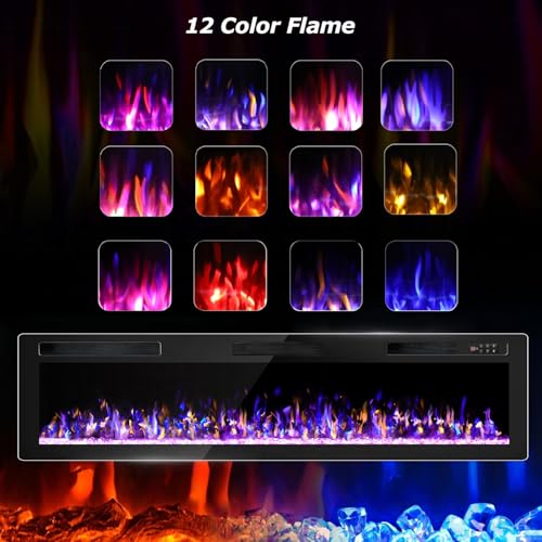 OFIKA Electric Fireplace Inserts Ultra-Thin Freestanding 750/1500W Electric Fireplace Heater Wall Mounted or Recessed Fireplace Electric with Adjustable Multicolor Flame,Timer (72 inch) OFIKA